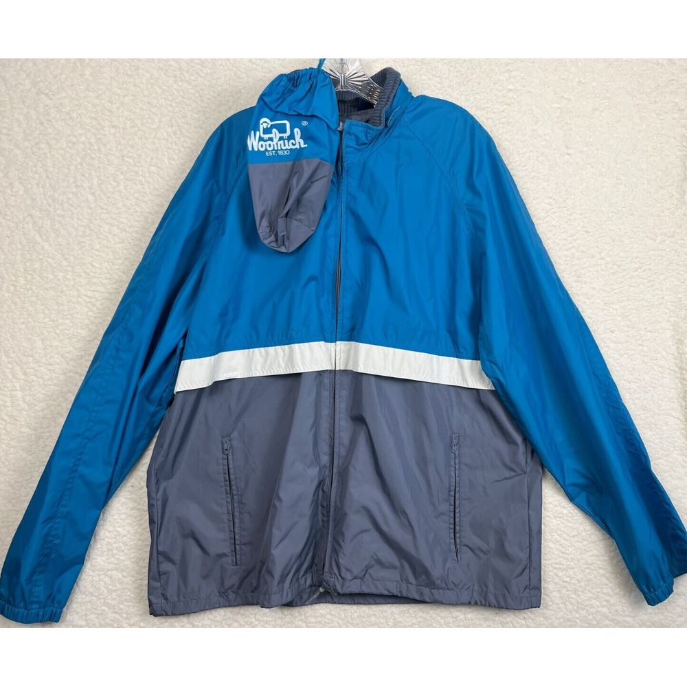 Woolrich Jacket Mens Large Windbreaker Full Zip Vented Colorblock Blue Gray Vtg